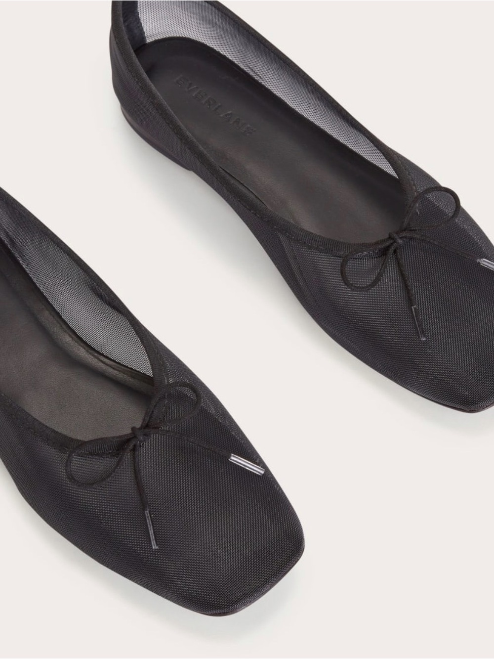 Everlane Day Ballet Flat Black Mesh Square Toe Bow Size 6